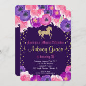 馬の誕生日の招待、ピンクの紫色の金ゴールド 招待状 (正面/裏面)