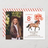 馬の誕生日パーティーの写真の招待状レッド 招待状 (正面/裏面)