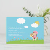 馬の誕生日パーティーの招待に乗っているかわいい女の子 招待状 (スタンド正面)