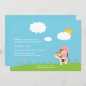 馬の誕生日パーティーの招待に乗っているかわいい女の子 招待状 (正面/裏面)