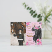 馬の誕生日パーティーカウガールピンクの花の誕生日 ポストカード (スタンド正面)