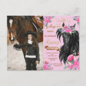 馬の誕生日パーティーカウガールピンクの花の誕生日 ポストカード (正面)