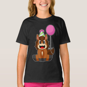 馬の誕生日パーティーハットバルーン Tシャツ