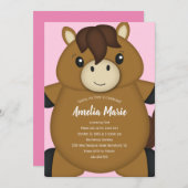 馬の誕生日パーティーピンク 招待状 (正面/裏面)