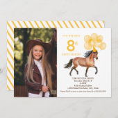 馬の誕生日パーティー写真の招待状イエロー 招待状 (正面/裏面)