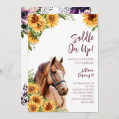 馬の誕生日パーティー招待ひまわり 招待状 (正面/裏面)