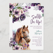 馬の誕生日パーティー招待 紫の花 招待状 (正面/裏面)