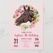 馬の誕生日パーティー カウガール ピンクの花 誕生日 招待状 (正面)