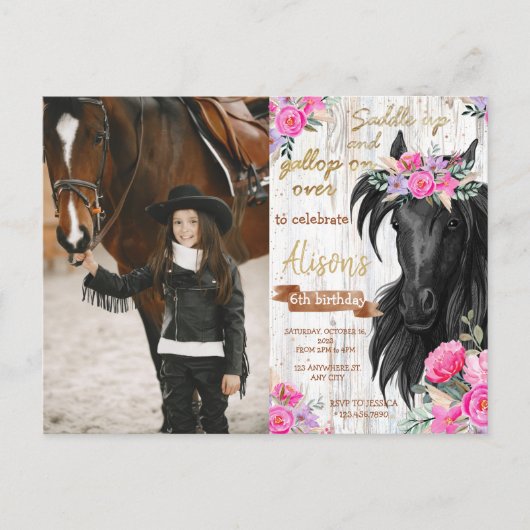 馬の誕生日パーティー ラスティックカウガール誕生日 ポストカード (正面)