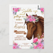 馬の誕生日パーティー 編集可能な馬とカウガール ポストカード (正面/裏面)