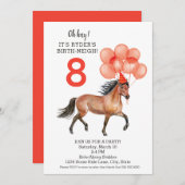 馬の誕生日パーティー//赤い任意の年齢ダウンロード// 招待状 (正面/裏面)