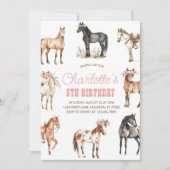 馬の誕生日招待状、花のポニー招待、ウェス 招待状 (正面)