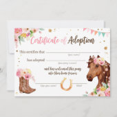 馬の誕生日 ポニー養子縁組証明書 パーティー 招待状 (正面)