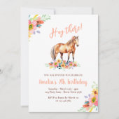 馬の誕生日 花のポニー ピンク 招待状 (正面)