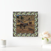 馬の谷の写真枠 スクエア壁時計 (ホーム)