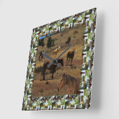 馬の谷の写真枠 スクエア壁時計 (傾斜)