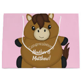 馬の赤ちゃんシャワーピンクの女の子 ラージペーパーバッグ (正面)