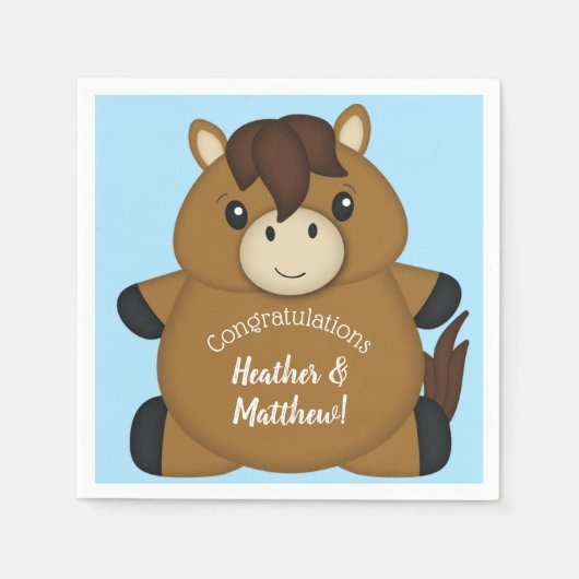 馬の赤ちゃんシャワーブルーボーイ スタンダードカクテルナプキン (正面)