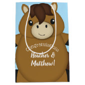 馬の赤ちゃんシャワーブルーボーイ ミディアムペーパーバッグ (正面)