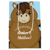 馬の赤ちゃんシャワーブルーボーイ ミディアムペーパーバッグ (裏面)