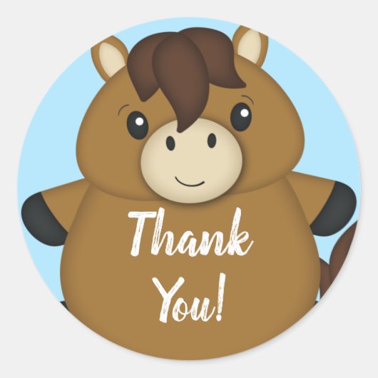 馬の赤ちゃんシャワーブルーボーイ ラウンドシール (正面)