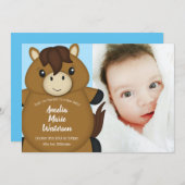 馬の赤ちゃんシャワーブルーボーイ 招待状 (正面/裏面)