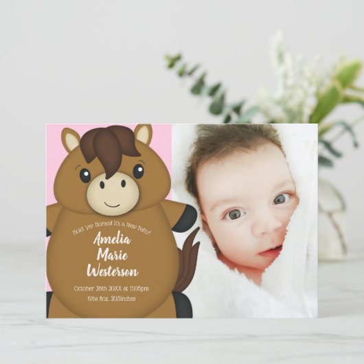 馬の赤ちゃんシャワー写真誕生のお知らせ 招待状 (スタンド正面)