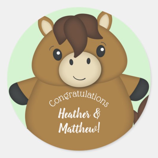 馬の赤ちゃんシャワー ラウンドシール (正面)