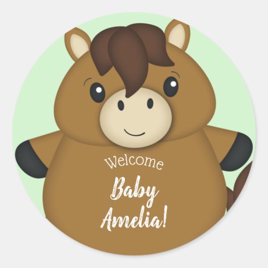 馬の赤ちゃんシャワー ラウンドシール (正面)