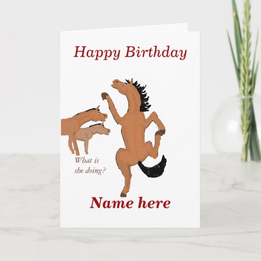 馬の踊り誕生日カード、名前の先頭を追加。 カード (正面)