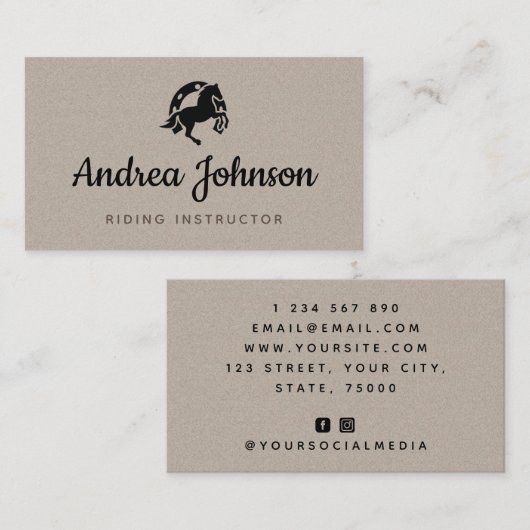 馬の蹄鉄 灰色のクラフト紙 ライディングインストラクター 名刺 (正面/裏面)