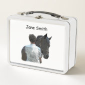 馬の軽金属製の弁当箱を持つ男 メタルランチボックス (正面)