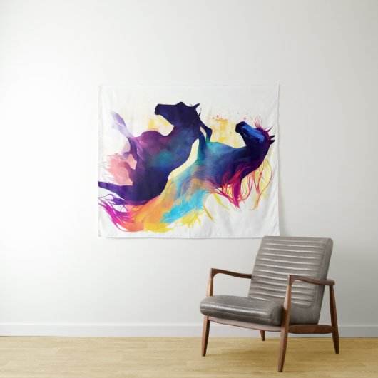 馬の野生の自然動物の色アト絵画ル タペストリー (インサイチュ(横))