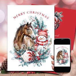 馬の雪だるまクリスマス水彩エレガント シーズンカード