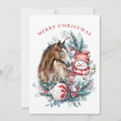 馬の雪だるまクリスマス水彩エレガント シーズンカード (正面)