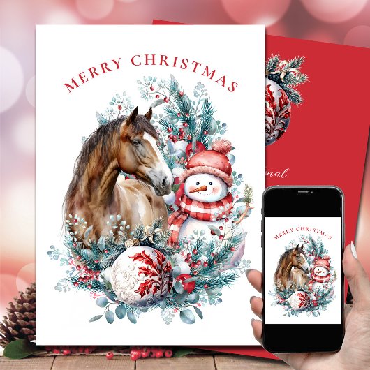 馬の雪だるま クリスマス 水彩画 エレガント