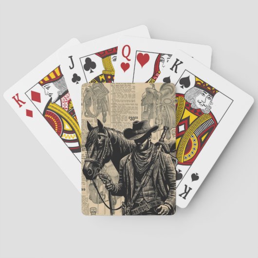馬の鞍を持つカウボーイ西洋美術 トランプ (裏面)