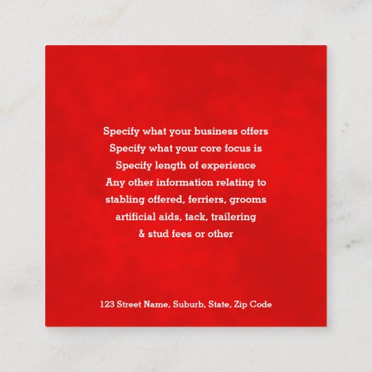 馬の頂上のフェイクで赤いスエードのケルト結び目模様の馬 スクエア名刺 (裏面)