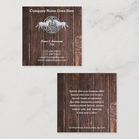 馬の頂上木及びケルト結び目模様の素朴な馬 スクエア名刺 (正面/裏面)