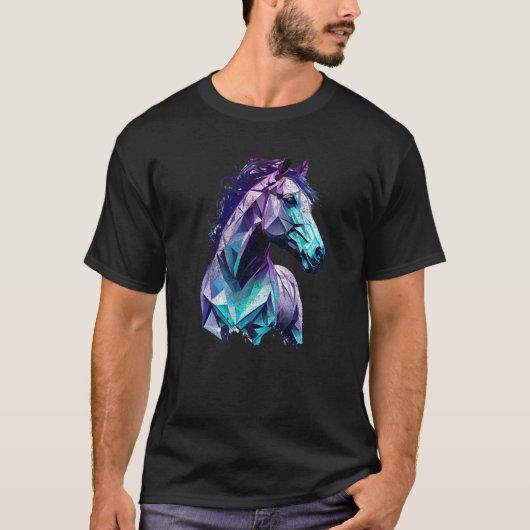 馬の頭のポリゴン 馬術 乗馬 Tシャツ (正面)
