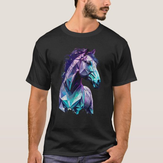 馬の頭のポリゴン 馬術 馬に乗る Tシャツ (正面)