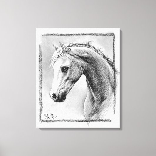 馬の頭の炭筆画 馬の絵 キャンバスプリント (正面)