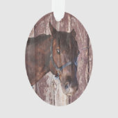 馬の頭の茶色の目は私を見る オーナメント (正面)