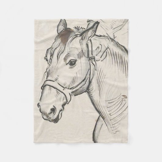 馬の頭（Alfred Dehodencq著） フリースブランケット (正面)