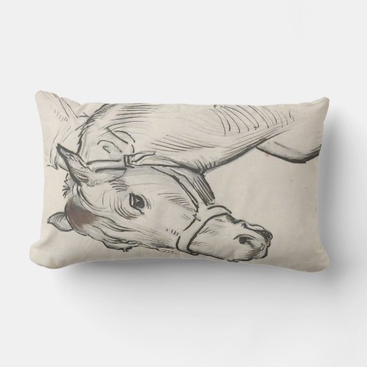 馬の頭（Alfred Dehodencq著） ランバークッション (正面)