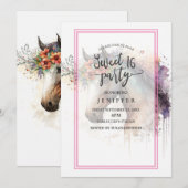 馬の顔と花のリース。 招待状 (正面/裏面)