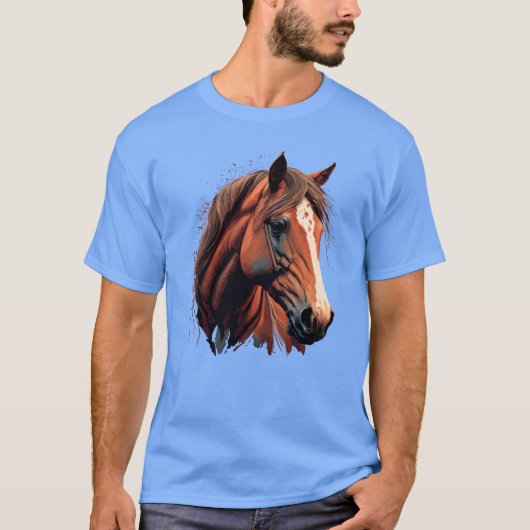 馬の顔のデジタルイラスト ファミリー Tシャツ (正面)