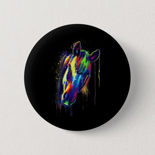 馬の顔手描き水の色スプラッシュアートカラー 缶バッジ (正面)