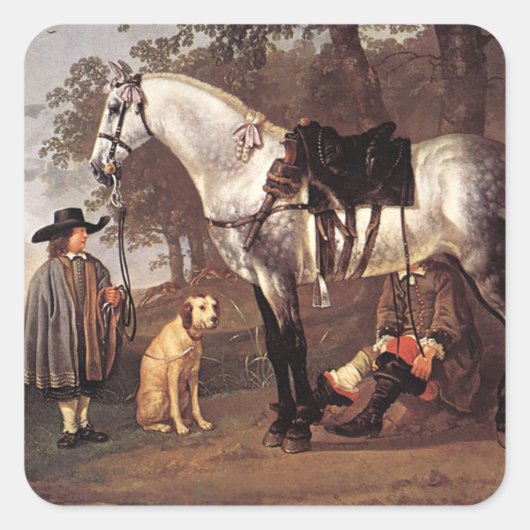 馬の風景Aelbert Cuyp スクエアシール (正面)
