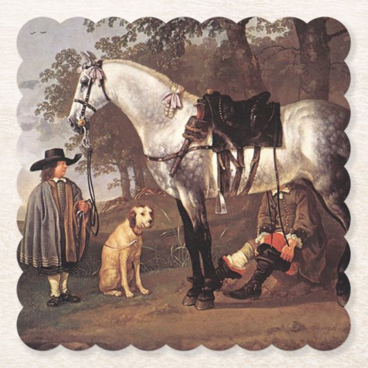 馬の風景Aelbert Cuyp ペーパーコースター (正面)